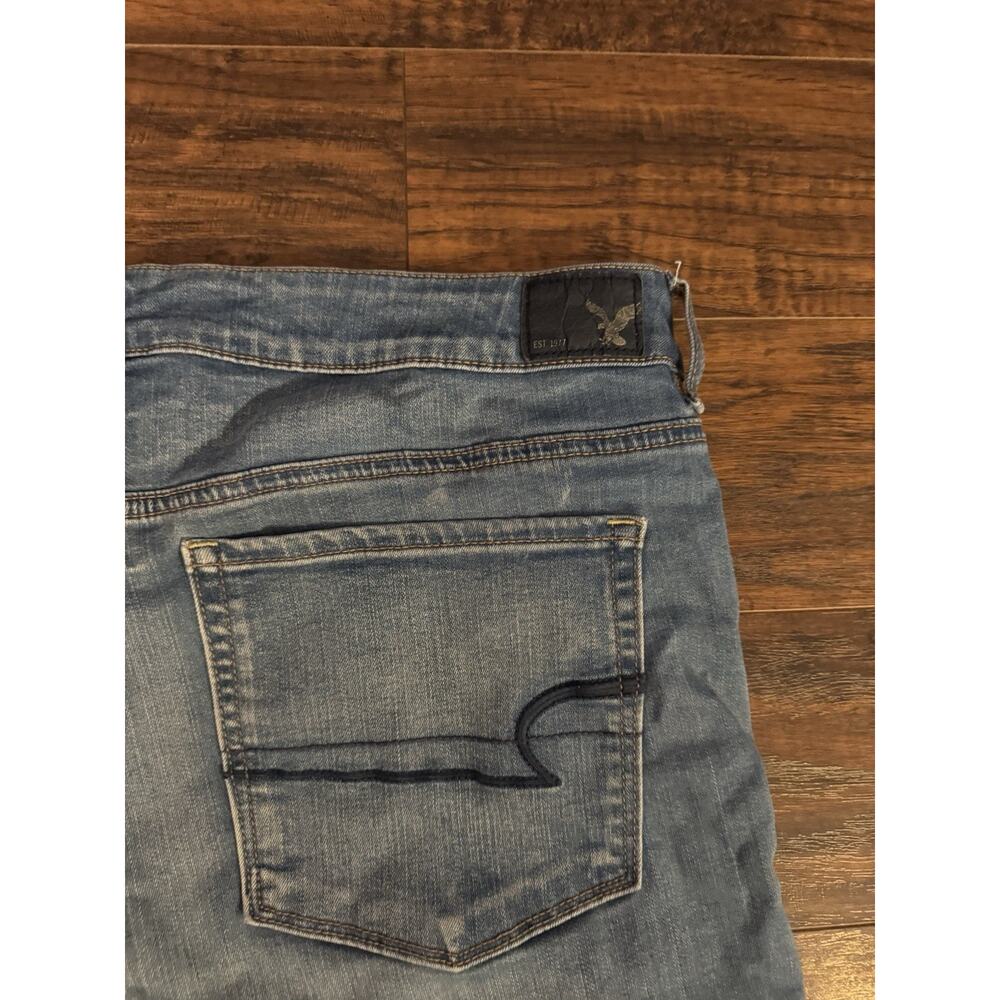 American Eagle Super Hi-Rise Shortie Stretch Blue Denim Shorts Plus Size 18 - Picture 2 of 12